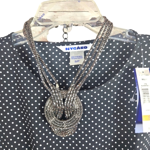 NWT, Nygard, Women's black top with white polka dots. Sz S/P - Picture 4 of 10